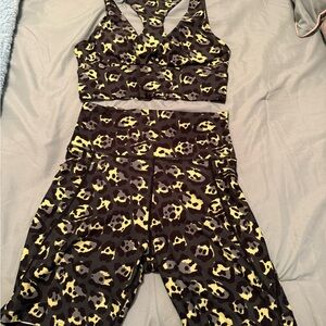 Sage Athletic Shorts Set - Black, Green and Yellow Leopard Print workout gym